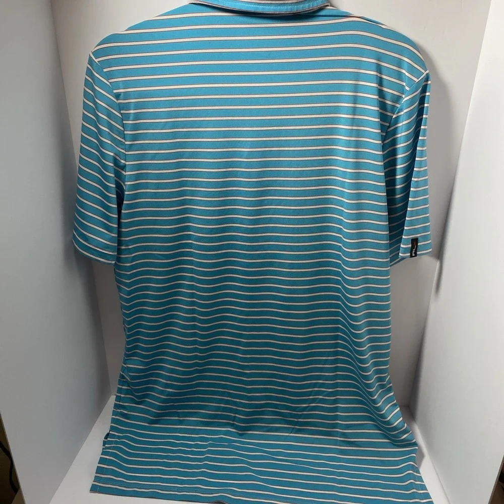 RLX Ralph Lauren‎ Polo Mens Medium Blue White Striped Golf Performance Casual C1